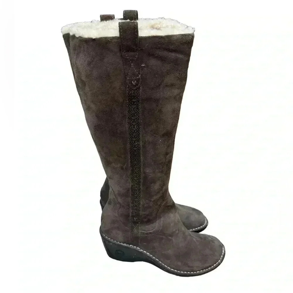 UGG Australia Hartley Chocolate Brown Suede Tall Boots Sz 7 - Picture 4 of 9